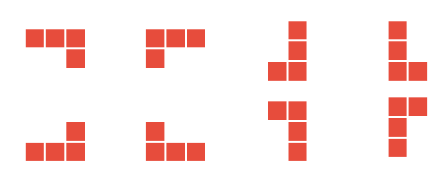 Eight different orientations of the Elly pattern showing rotations and reflections of the L-shape